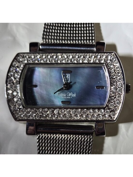 Victoria Wieck Jewelry - Victoria Wieck B1896 Blue MOP Dial Crystal Bezel Women's Watch 33 x 20mm